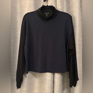 Athleta Venice Sweatshirt Mock Neck Color Block Navy Blue/Black Like New Large